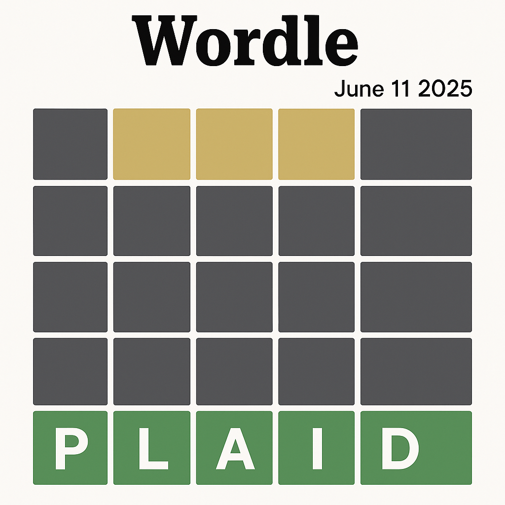 Wordle June 11 2025 Answer & Hints – PLAID